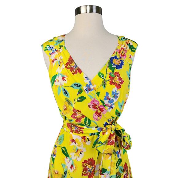 Kate Spade Womens Cathleen Silk Wrap Dress Size 6 Yellow Floral Brunch Designer - Picture 3 of 16